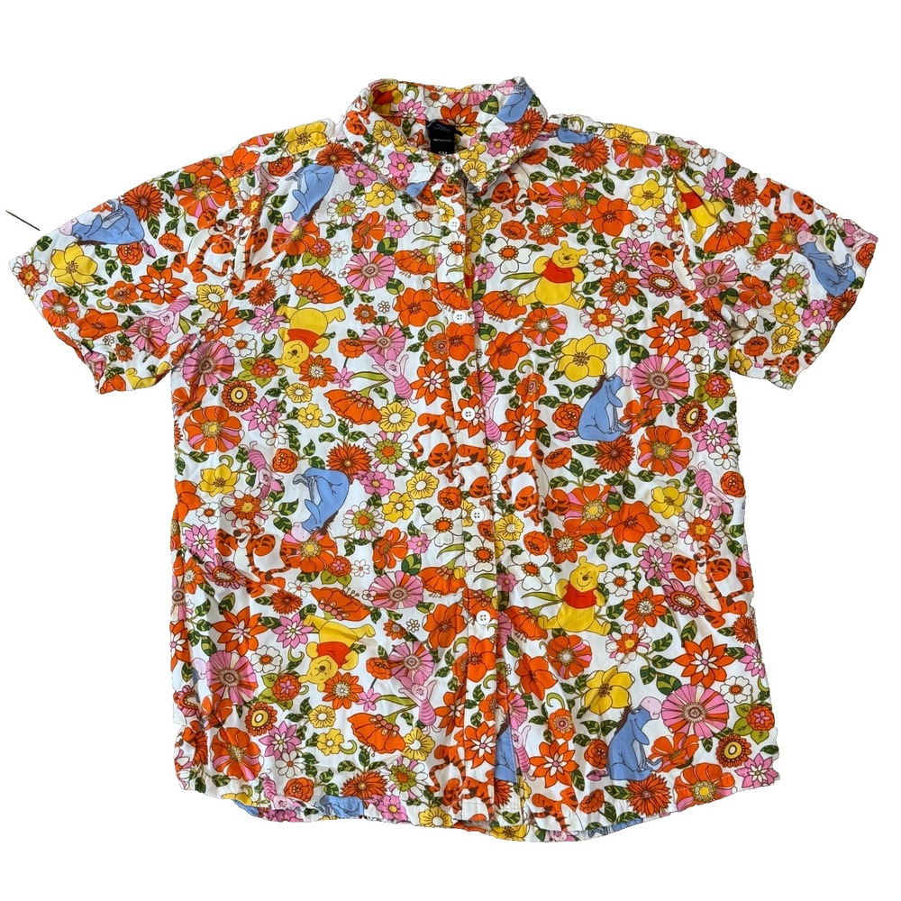 Winnie The Pooh & Friends Hawaiian Shirt Pooh Tiger Button Up Shirt Disney Small